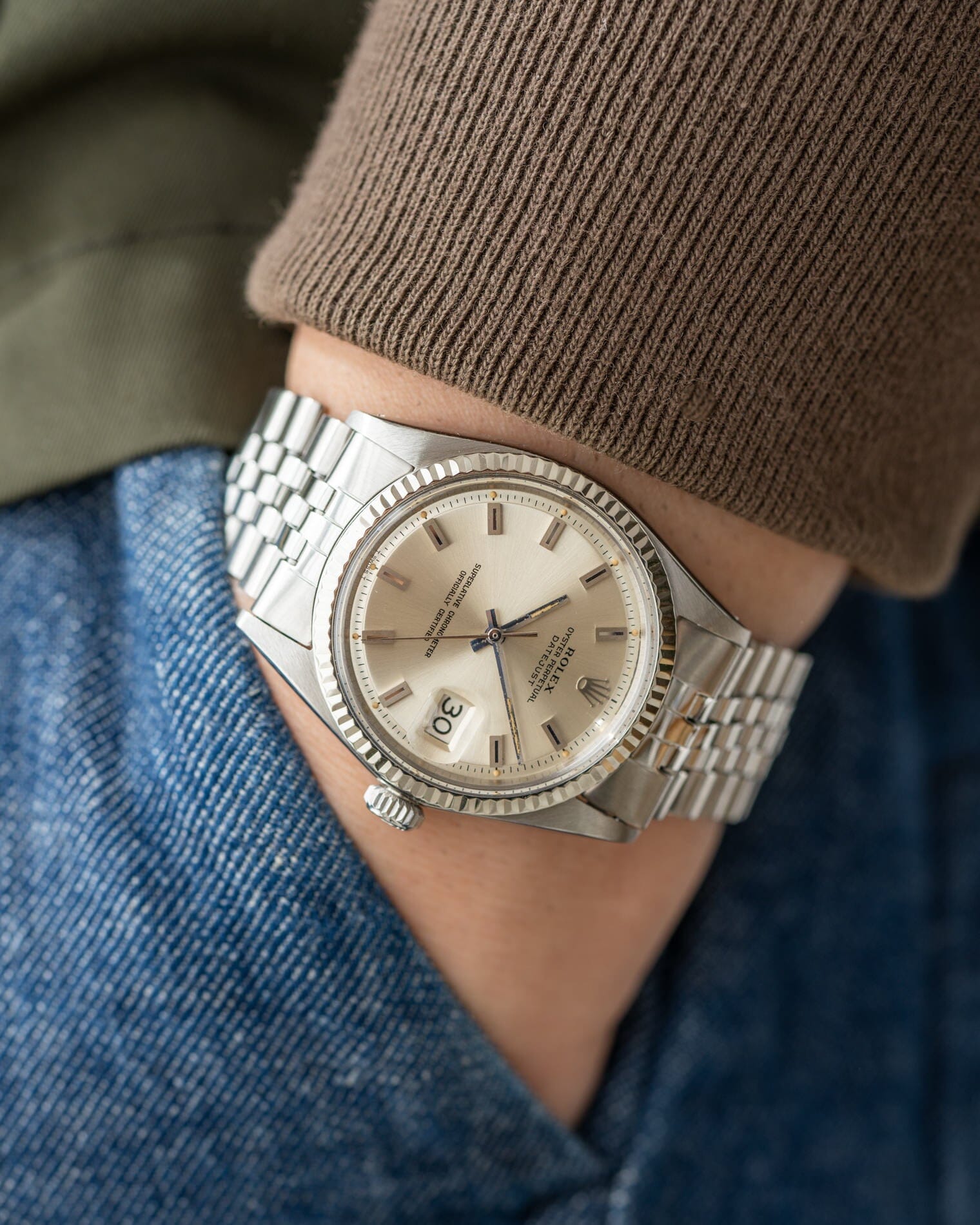 Rolex デイトジャスト 1601 シルバー "Singer Block" Watch ROLEX